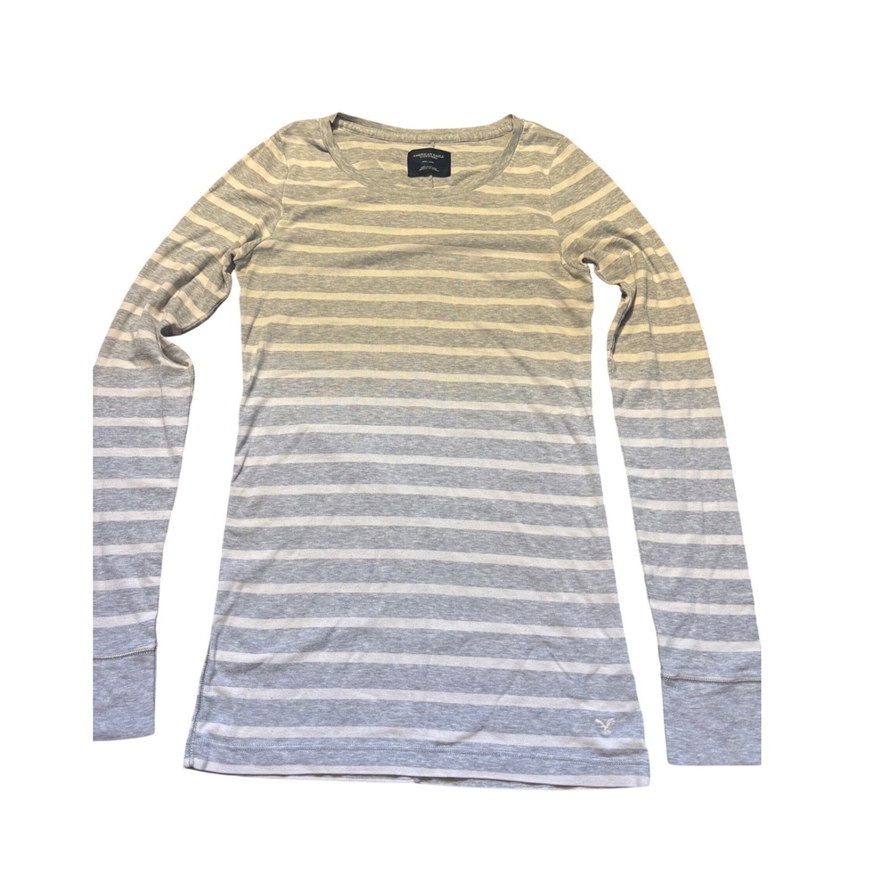 y2k American Eagle Outfitters Womens Grey Striped Long Sleeve Tee Shirt Medium